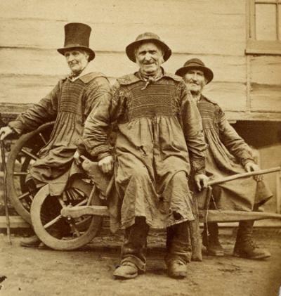 Brickworkers wearing smocks 1867
